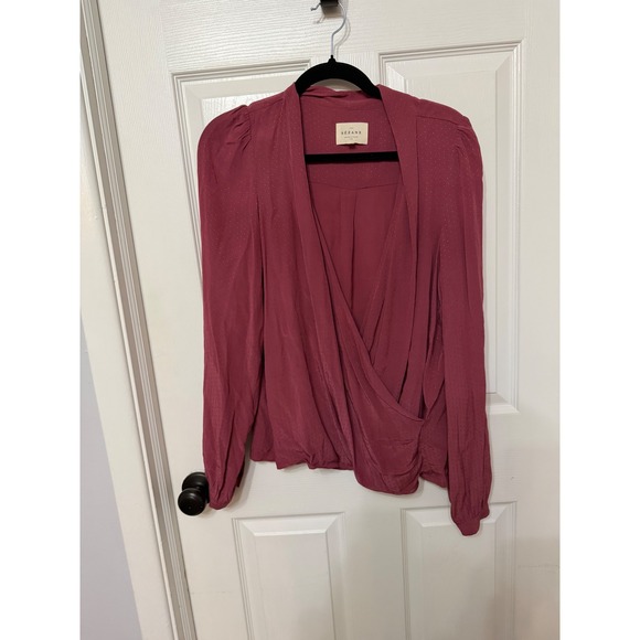 Sezane Abelia Chlo Blouse Raspberry Pink Wrap V-Neck Long Sleeve Top Size 36 4 - Picture 2 of 8